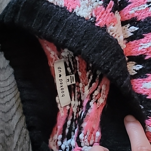 Hooked Up fairisle sweater, size small, black, pink, and white. - Picture 2 of 3